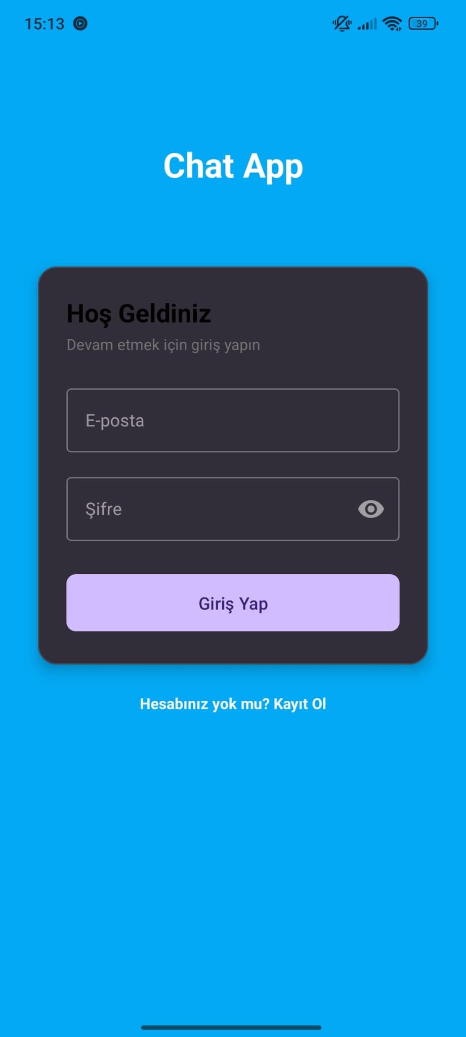 ChatApp giriş ekranı