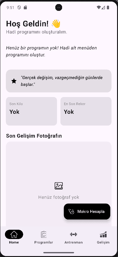 GymTracking home screen